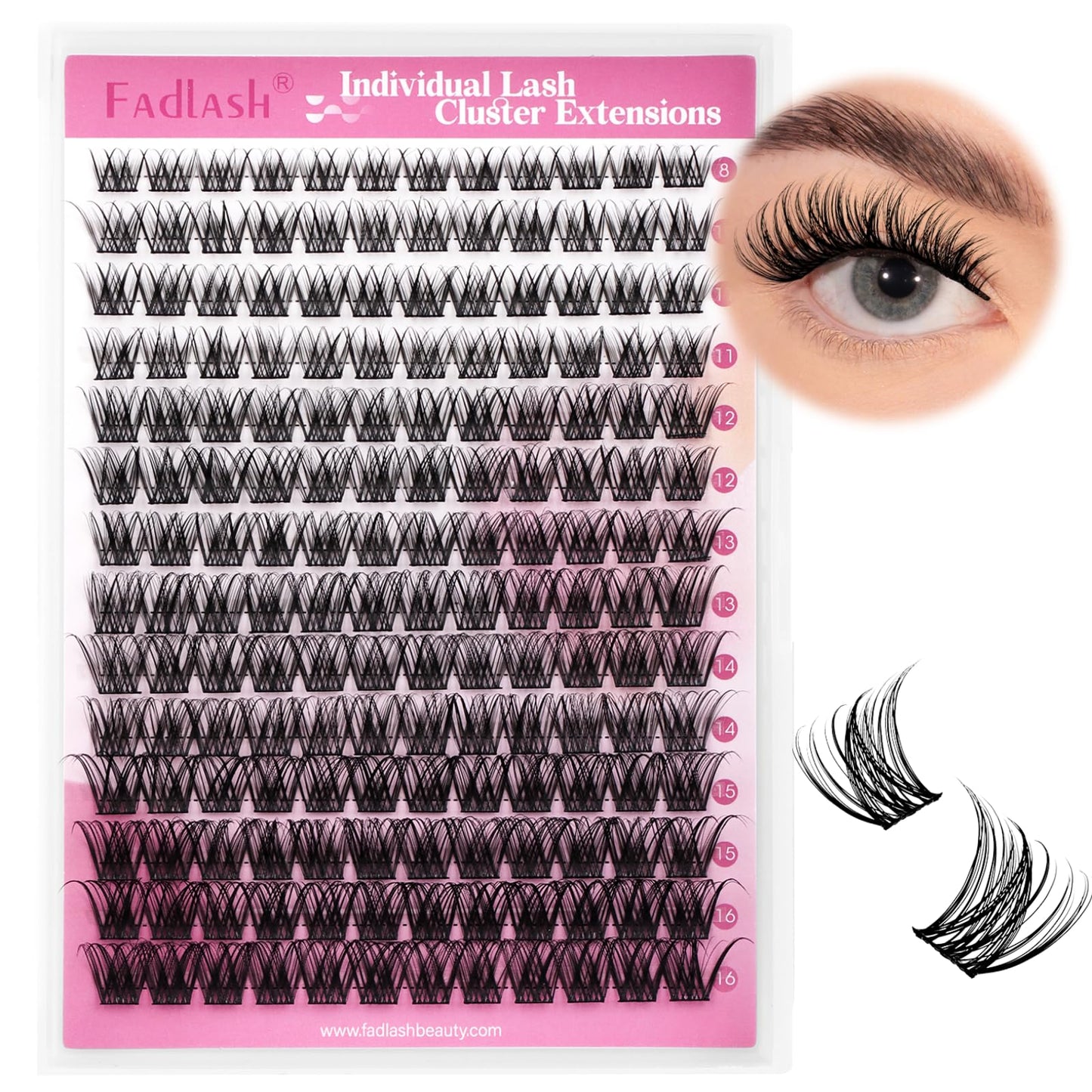 FADLASH Lash Clusters Wispy Eyelash Cluster D Curl 8-16mm Cluster Eyelash Extensions 168Pcs Individual Natural Lashes with Black Thin Band Soft and Reusable (GS49, 8-16mm)
