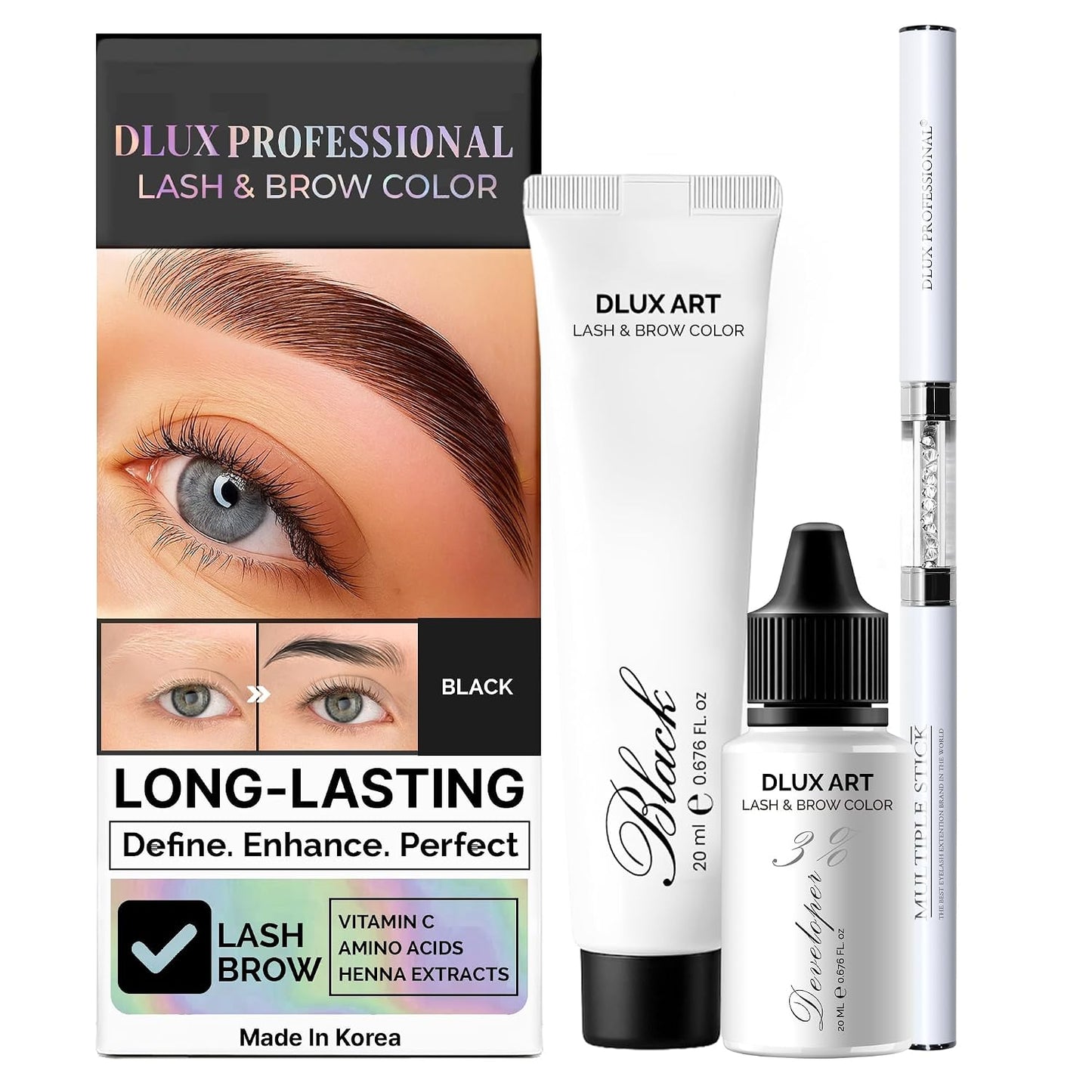 Korean Eyebrow Color Kit - Long-Lasting Black Brow Color for Natural-Looking Brows | Salon & Home Use