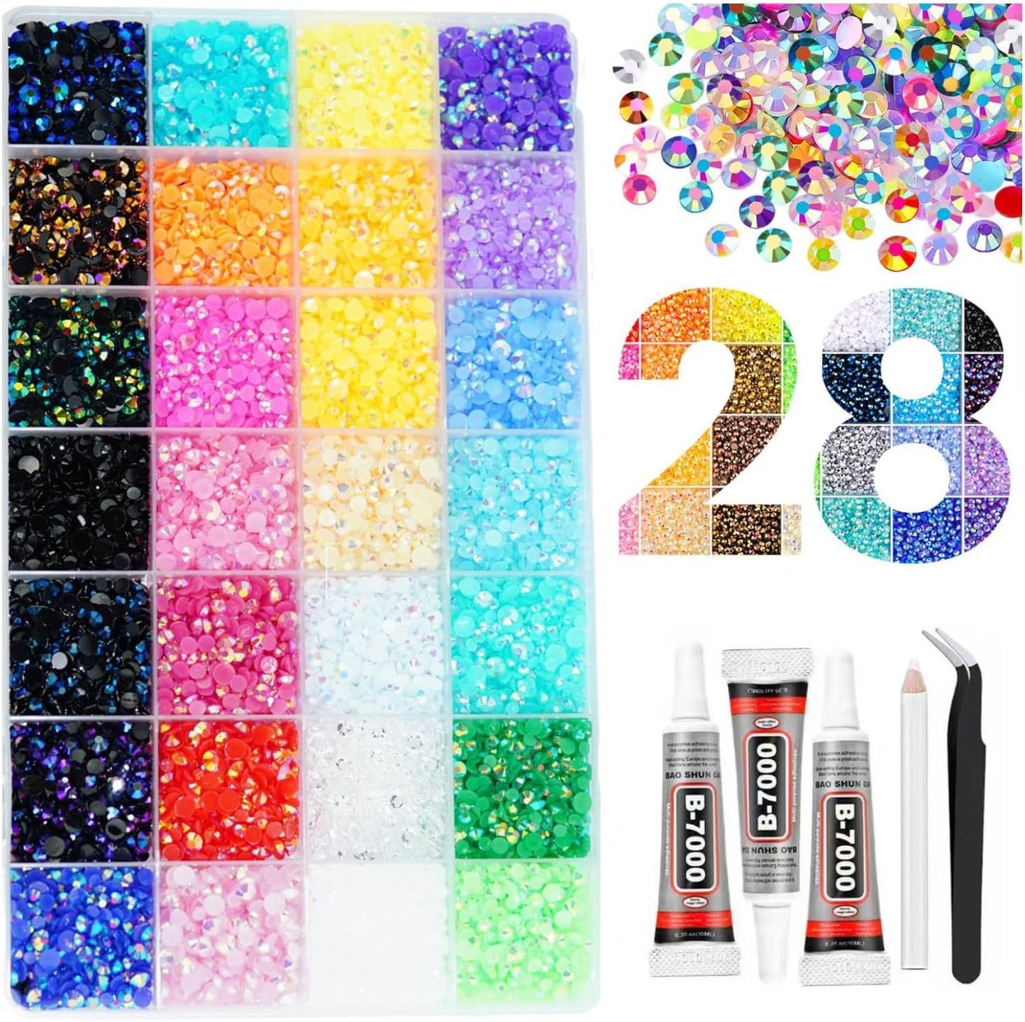Bedazzler Kit - 3mm Rhinestones & Tools for DIY Projects | 24 Colors, Glue & Pen Included