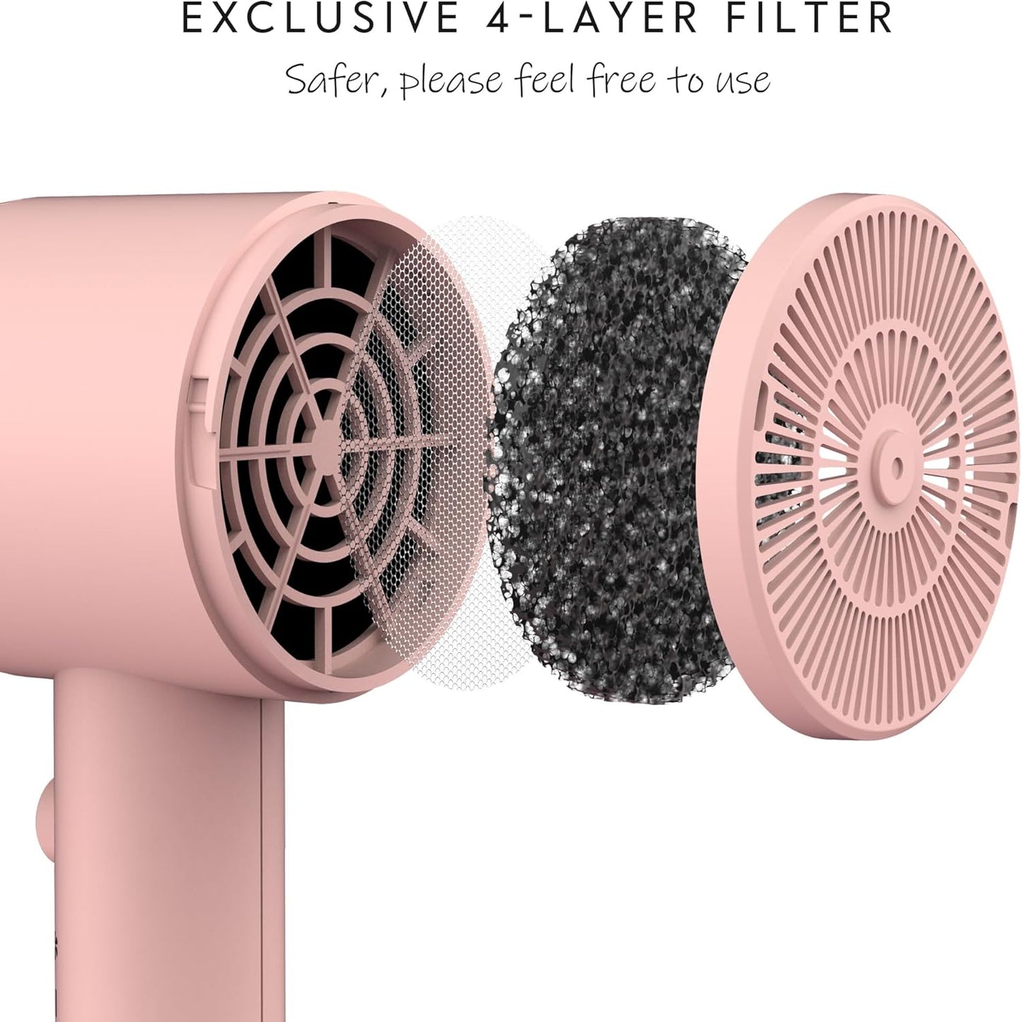 AINA Hair Dryer with Diffuser - Advanced Ionic Technology & Ceramic Coating | Fast Drying & Shine in Babe Pink 110V
