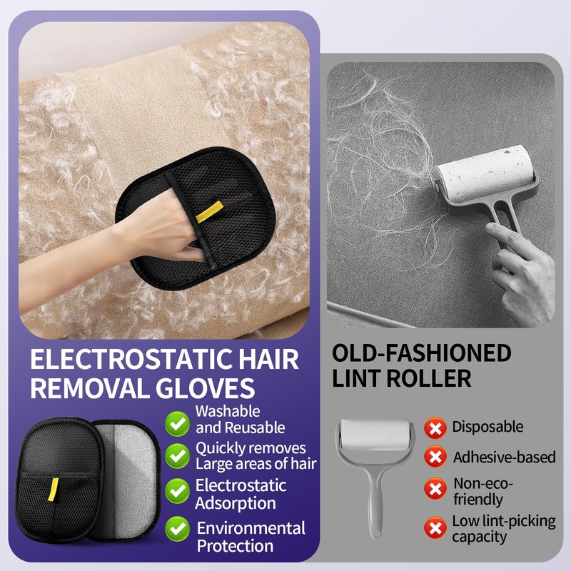 YOMI PET Hair Remover Glove,2026 Updated Cat and Dog Hair Removal Tool.Reusable Electrostatic Hair Removal Gloves.Suitable for Sofas,Bed Sheets,Clothing,Car Seats. (2)