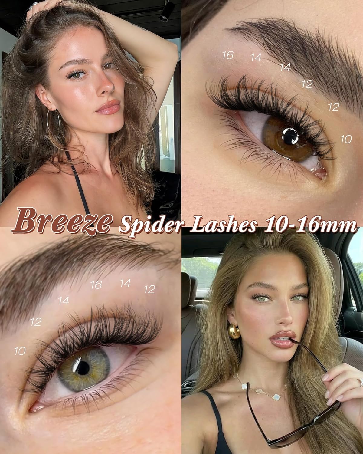Spider Lash Clusters - Wispy Breeze Natural Eyelash Extensions | D Curl 10-16mm Invisible Band for Daily Wear