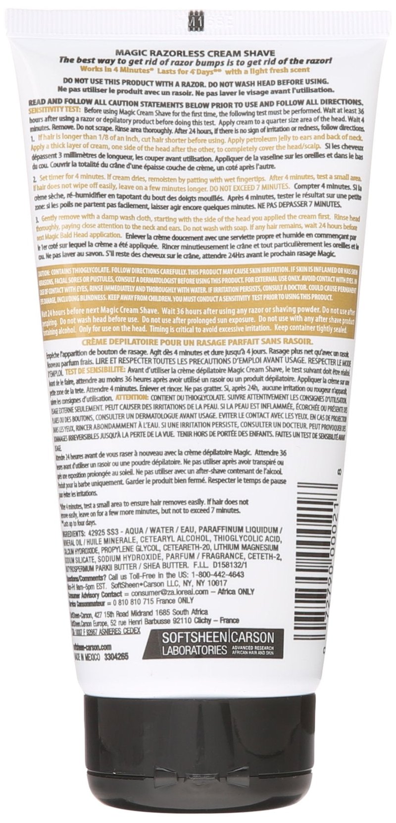 Razorless Shaving Cream for Men by SoftSheen-Carson Magic, Hair Removal Cream, for Bald Head Maintenance, No Razor Needed, Depilatory cream works in 4 Minutes for Coarse Curly Hair, 6 oz