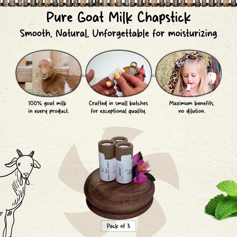 HushHush Farm Natural Lip Balm with Goat Milk – Hydrating Chap Sticks | Lip Care Product for All Skin Types | Chapstick Total Hydration | Lips Moisturizer for Dry Lips | Peppermint (Pack of 3)