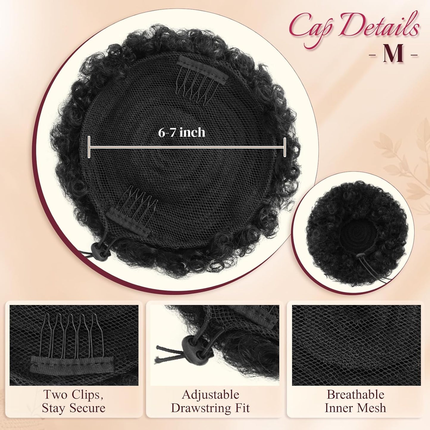 Human Hair Afro Puff Drawstring Ponytail - Kinky Curly Short Extensions for Black Women | Medium Size - 1B Natural Black