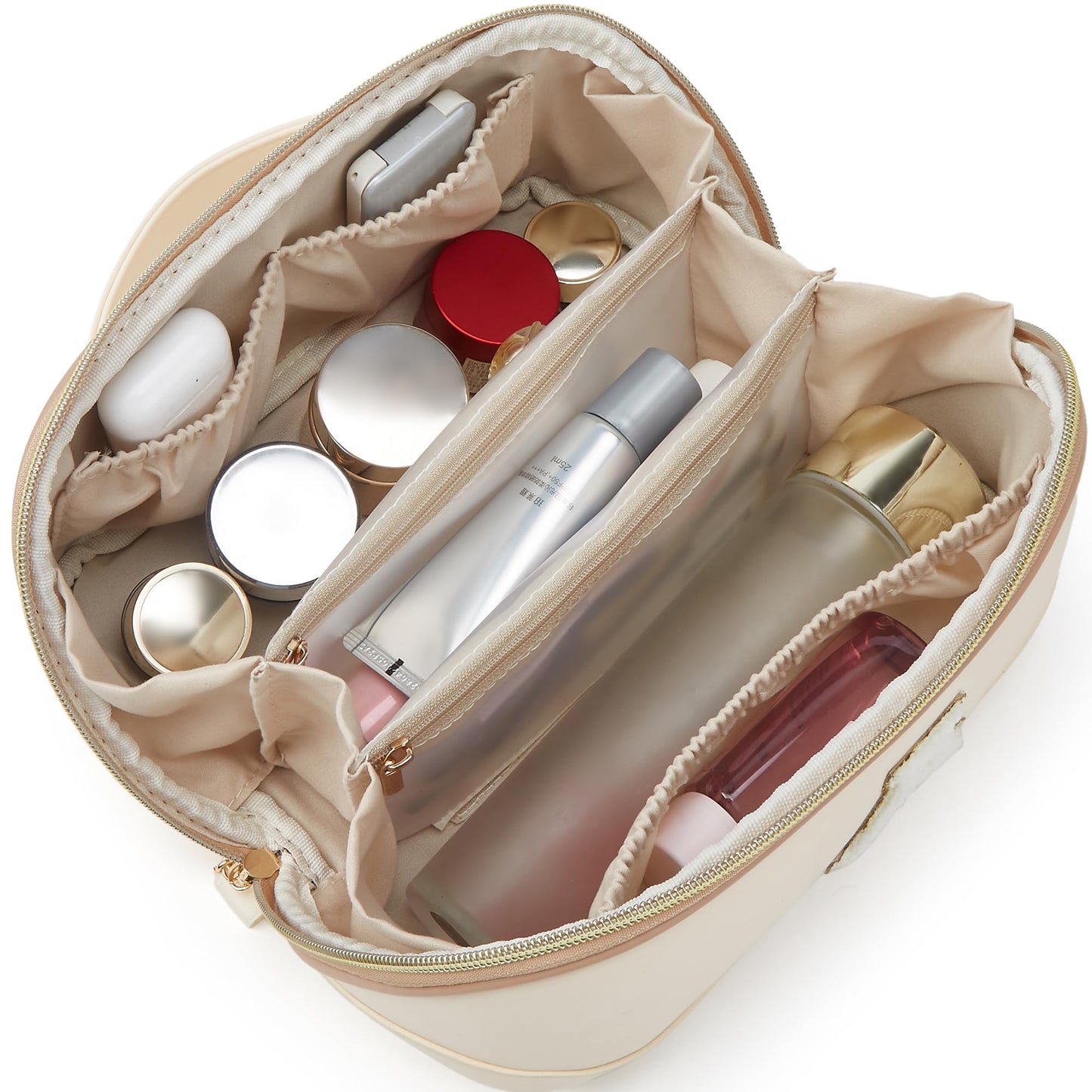 YTL Travel Makeup Bag, Large Capacity Cosmetic Bag for Women, Waterproof PU Leather, Flat Open Portable Toiletry Bag for Skincare, Brushes & Travel Essentials