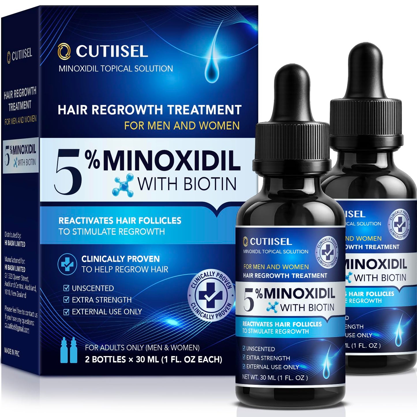 Minoxidil for Men and Women Extra Strength: Minoxidil 5% Topical Solution for Hair Regrowth Treatment for Hair Loss & Thinning Hair - Liquid Formula with Dropper Applicator