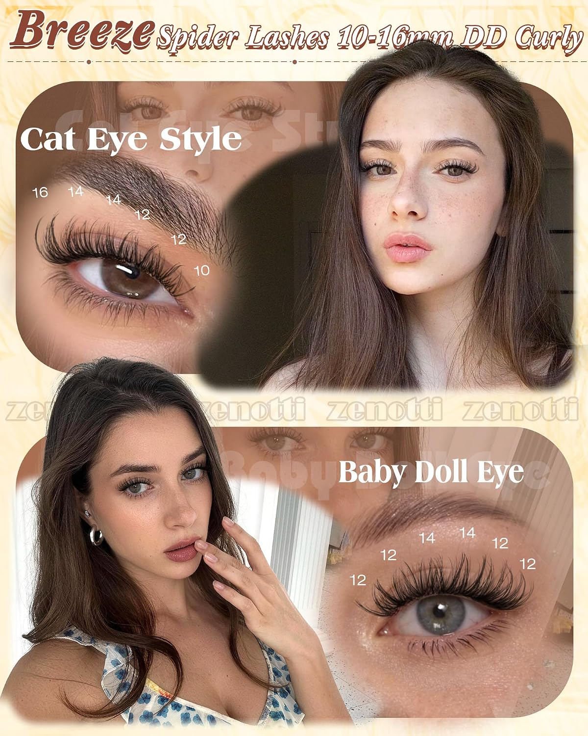 Breeze Spider Lash Clusters - Wispy DD Curl Eyelash Extensions | 10-16mm, 144PCS for Natural Daily Wear