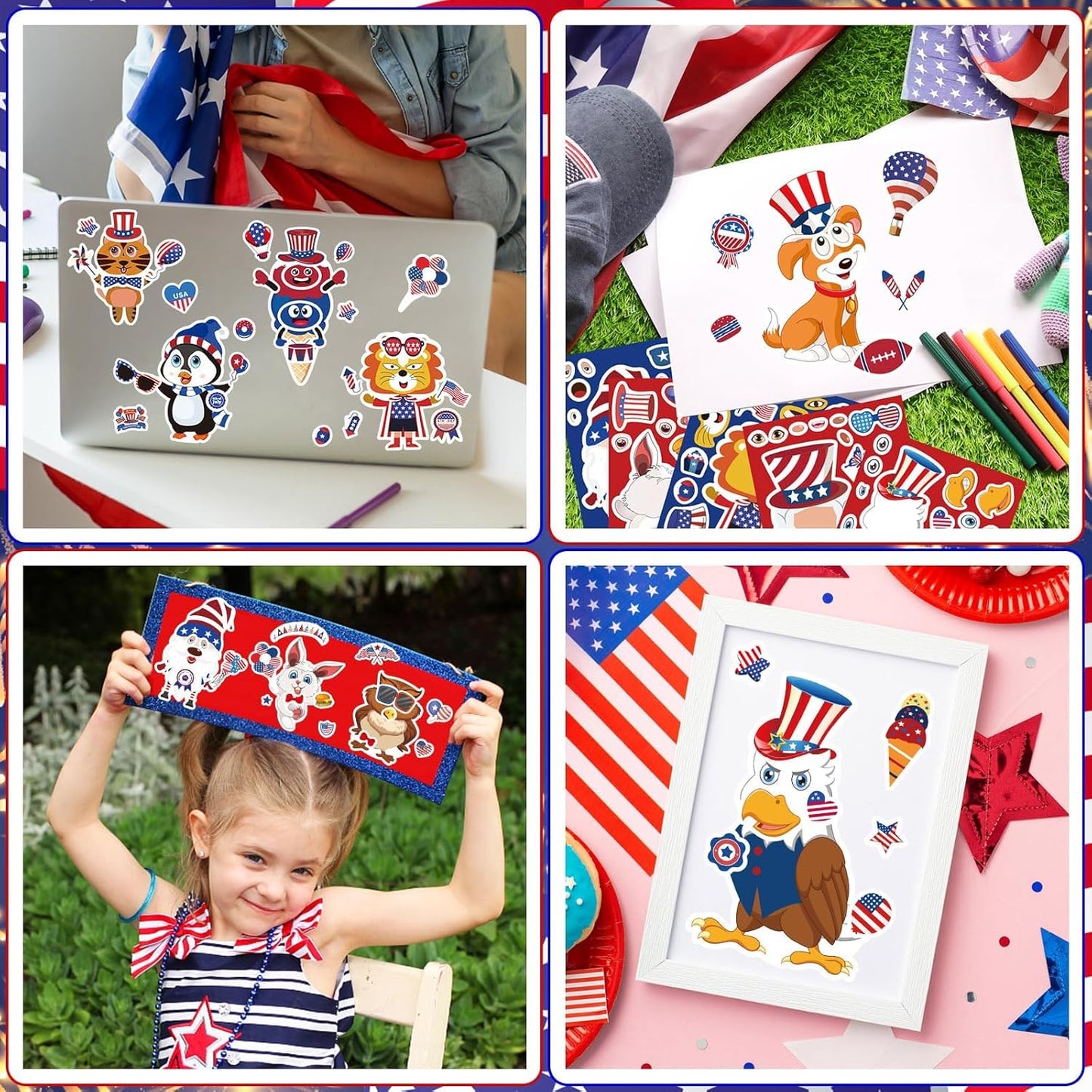 36 Pack 4th of July Crafts for Kids - DIY Patriotic Face Stickers & Party Decorations
