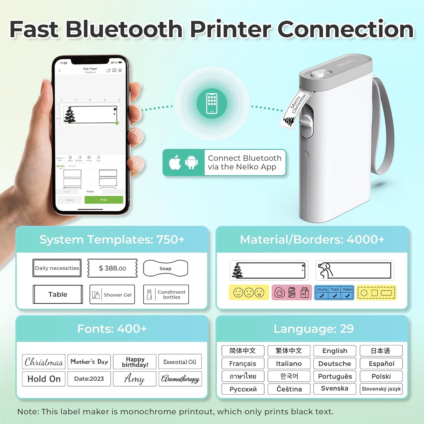 Bluetooth Label Maker - Wireless Mini Printer for Home & Office - Multiple Templates | White