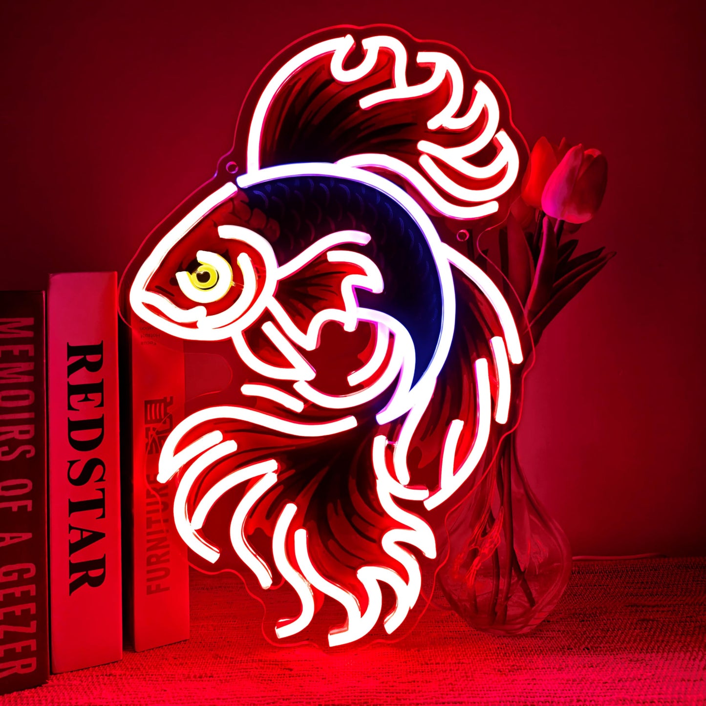 Koi Fish Neon Sign Japanese Neon Light Japanese Symbol of Prosperity Resilience & Good Luck LED Art Koi Lover Gift for Gaming Room Bedroom Fish Night Lamp