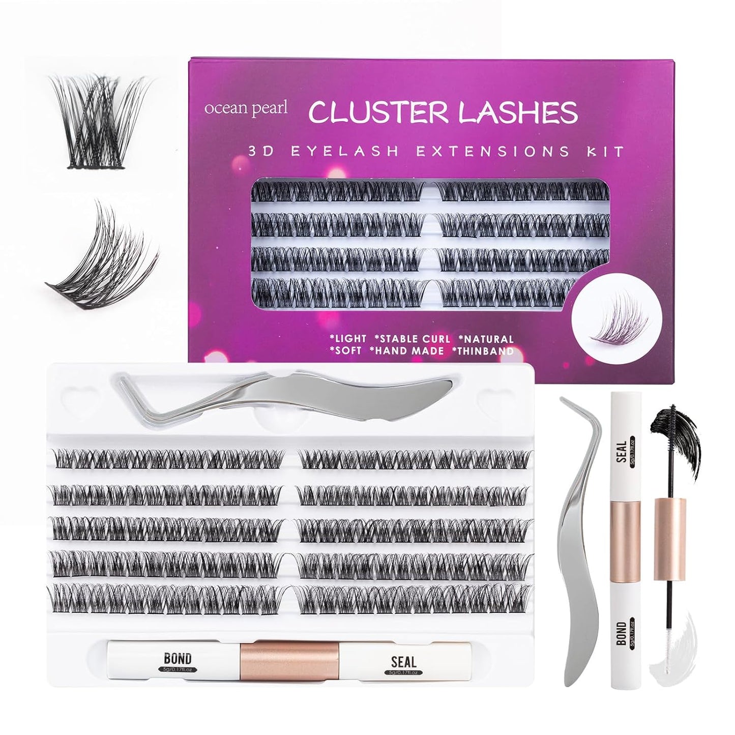 Ocean Pearl Lash Clusters - 320 Pcs 11-20mm Eyelash Extension Kit | 40D, 50D, 100D with Adhesive & Tweezers
