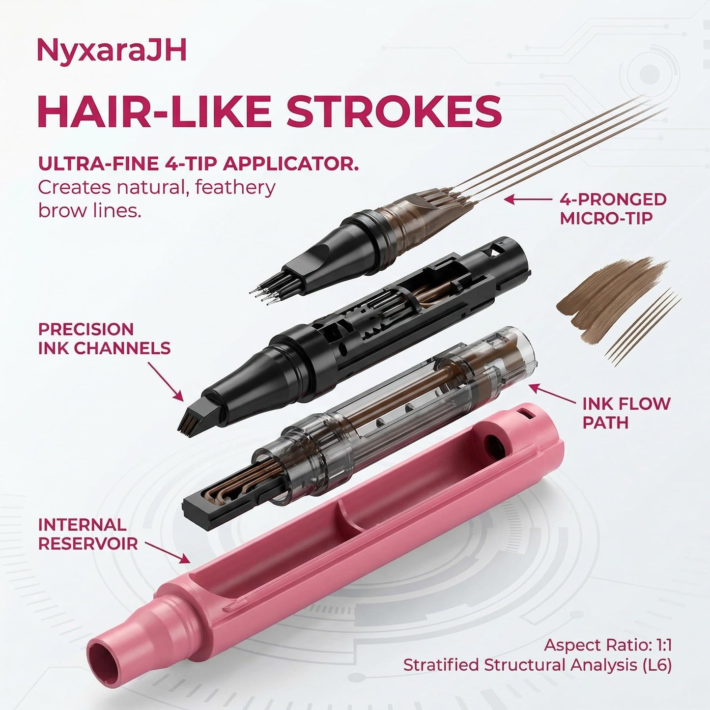 NyxaraJH 2-in-1 Eyebrow Pen and Gel Set, 4-Tip Ultra Precise Brow Shaping, 5 Hair Color Matching Shades, Transparent Sealing Gel, Natural Definition, 3#Dark Brown