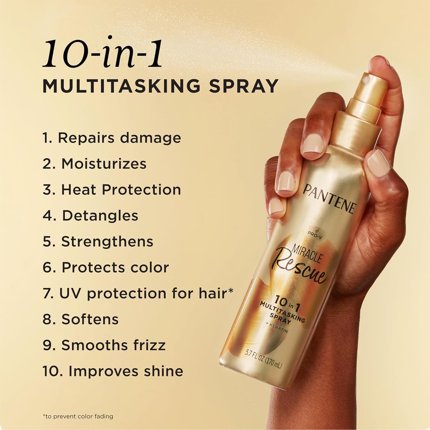 Pantene Miracle Rescue 10-in-1 Multitasking Spray - Heat Protection & Detangler for Damaged Hair | 5.7 oz
