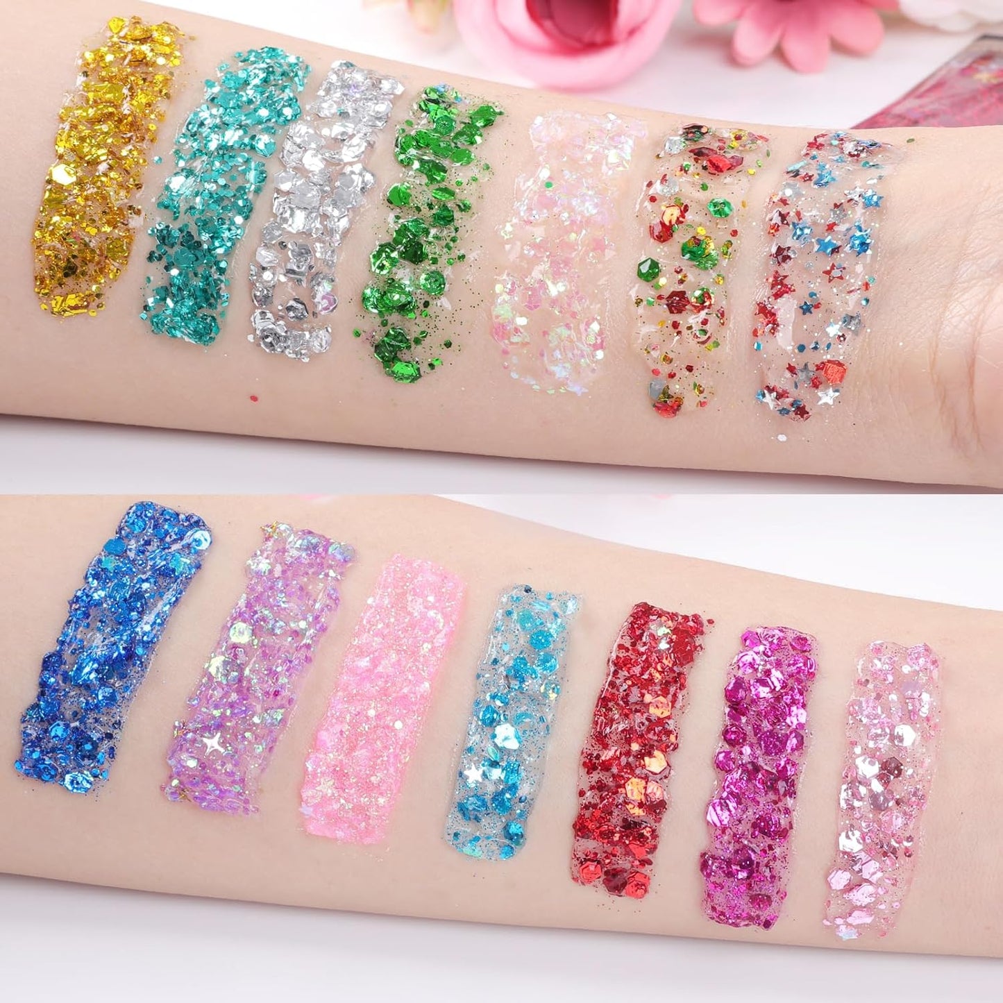 AROIC Body Glitter Gel Set - 14 Vibrant Colors for 4th of July & Festivals | Eye & Hair Shimmer Makeup - 18ml Tube
