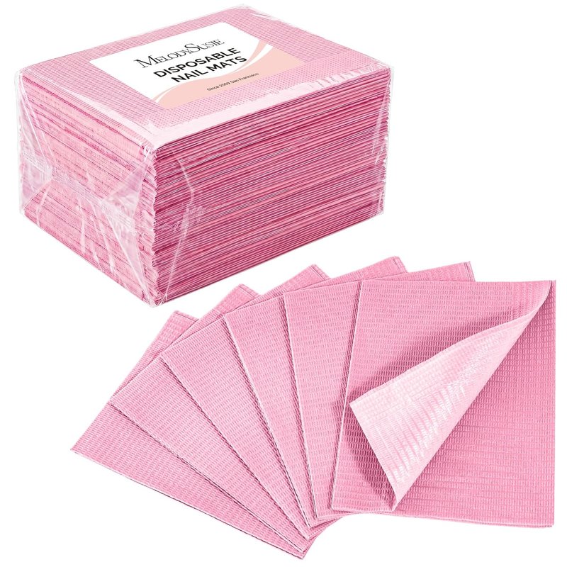 Disposable Nail Mats - 50 Pcs 3-Ply Absorbent Table Pads for Manicure & Pedicure | 18” x 13” Pink