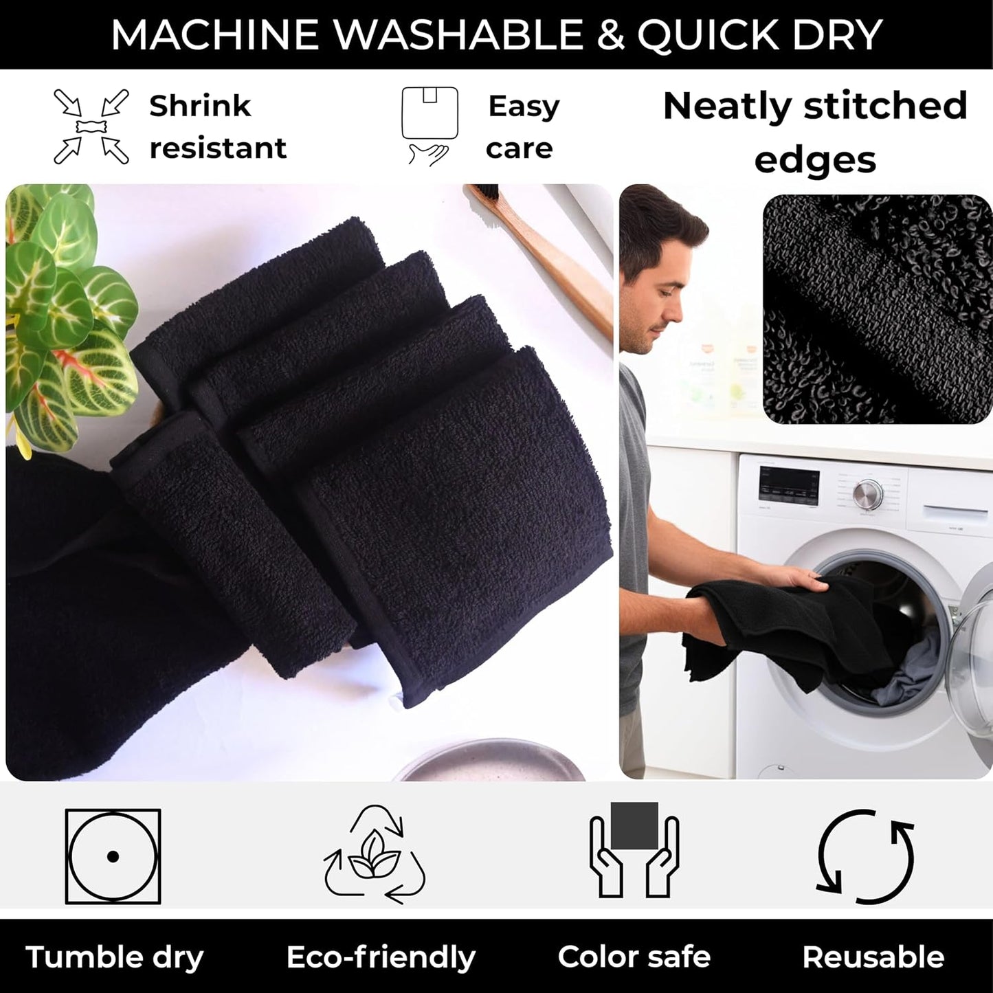 Cotton Wash Cloths - Soft Absorbent 100% Cotton Shower & Face Towels | 12" X 12" | 6 Pack