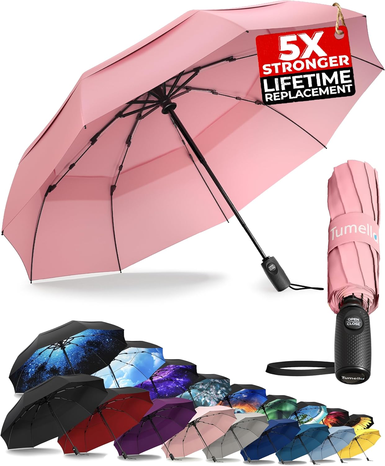 Strongest Windproof Travel Umbrella - Compact, 100MPH Tested | Lightweight, Automatic Folding, One-Handed Use