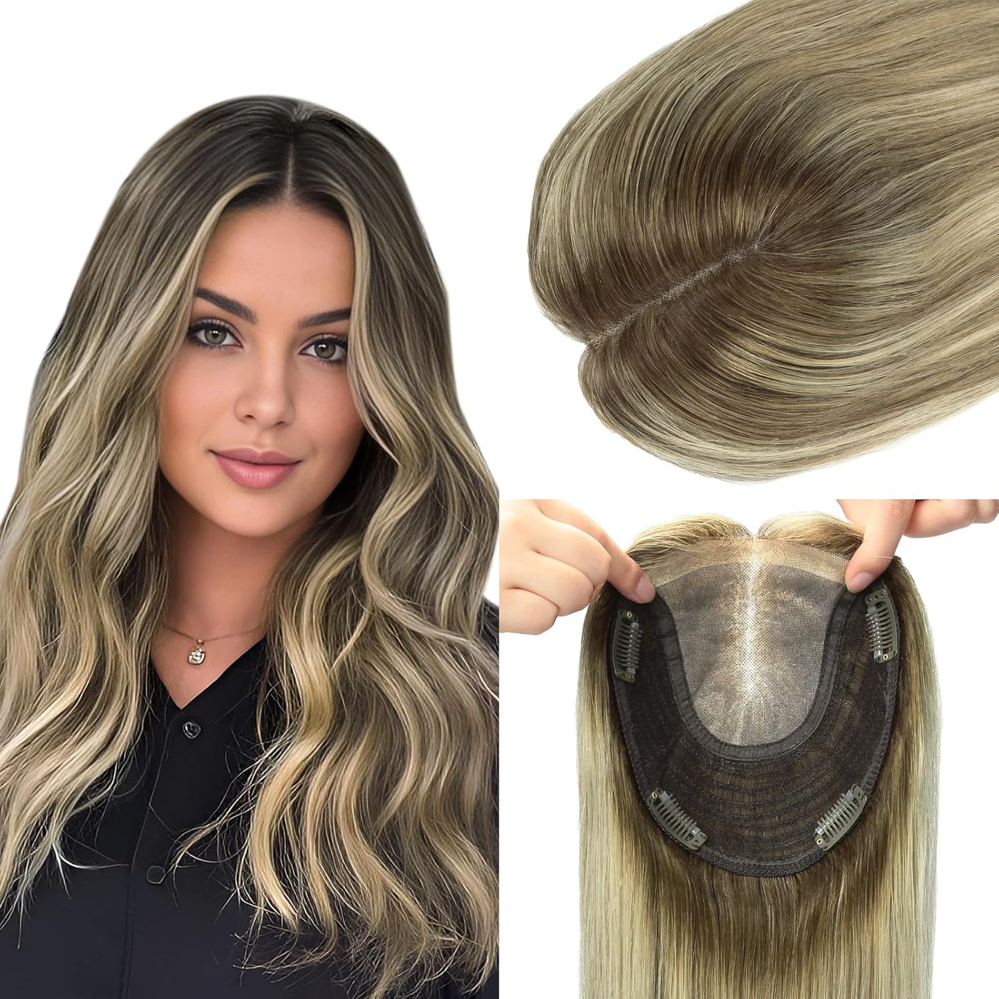 Real Human Hair Toppers for Women - Thinning Crown Solution | 6x7 Inch, 150 Density, 14 Inch Platinum Blonde