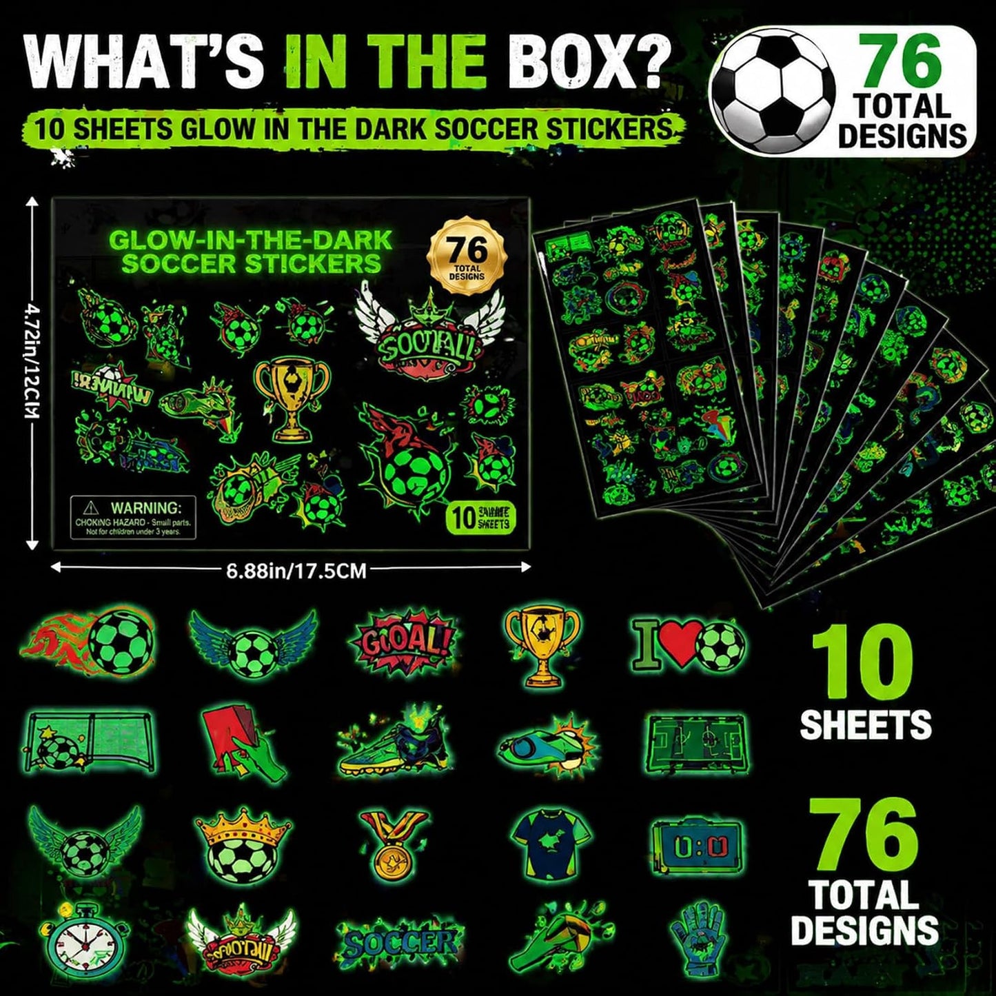 Glow In The Dark Soccer Temporary Tattoos - Fun Party Favors for Kids | Stickers for Boys & Girls