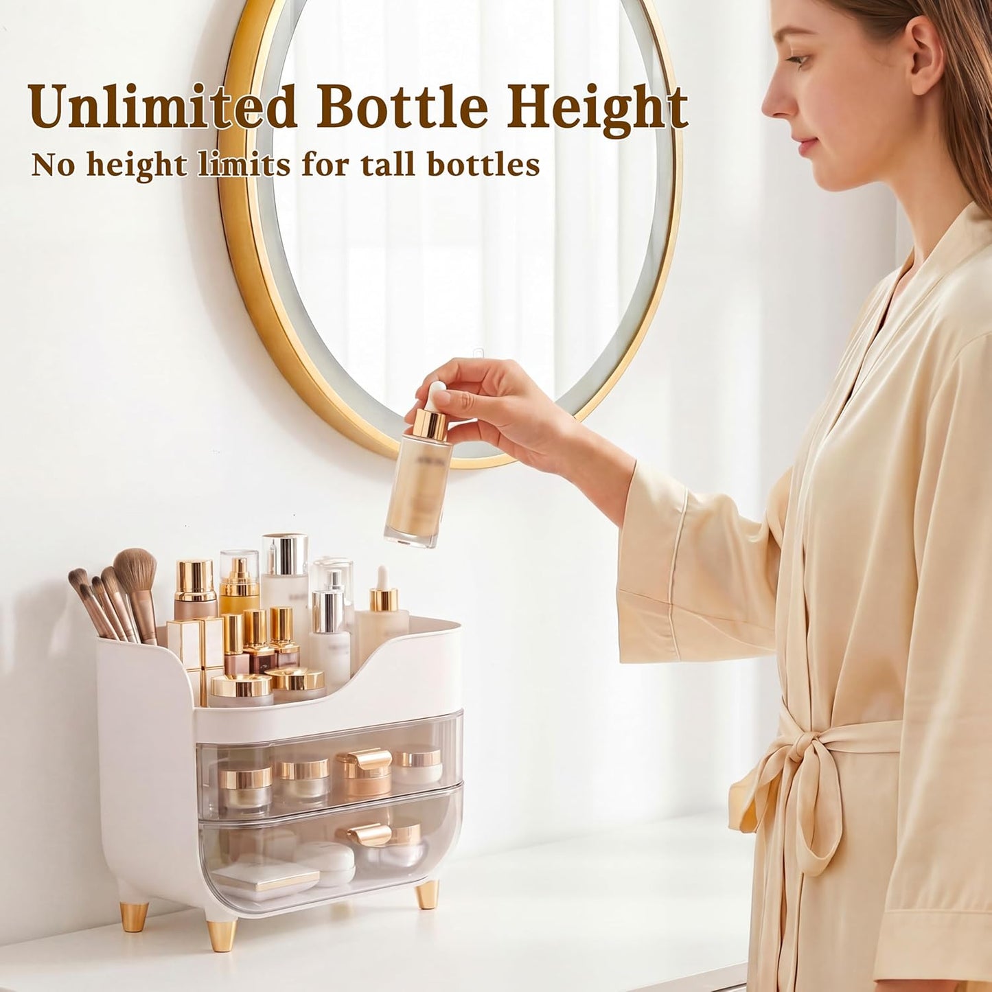 Makeup Organizer - Extra Large Skincare Storage with Smooth Drawers | Crystal Clear Vanity Display Case for Beauty Products