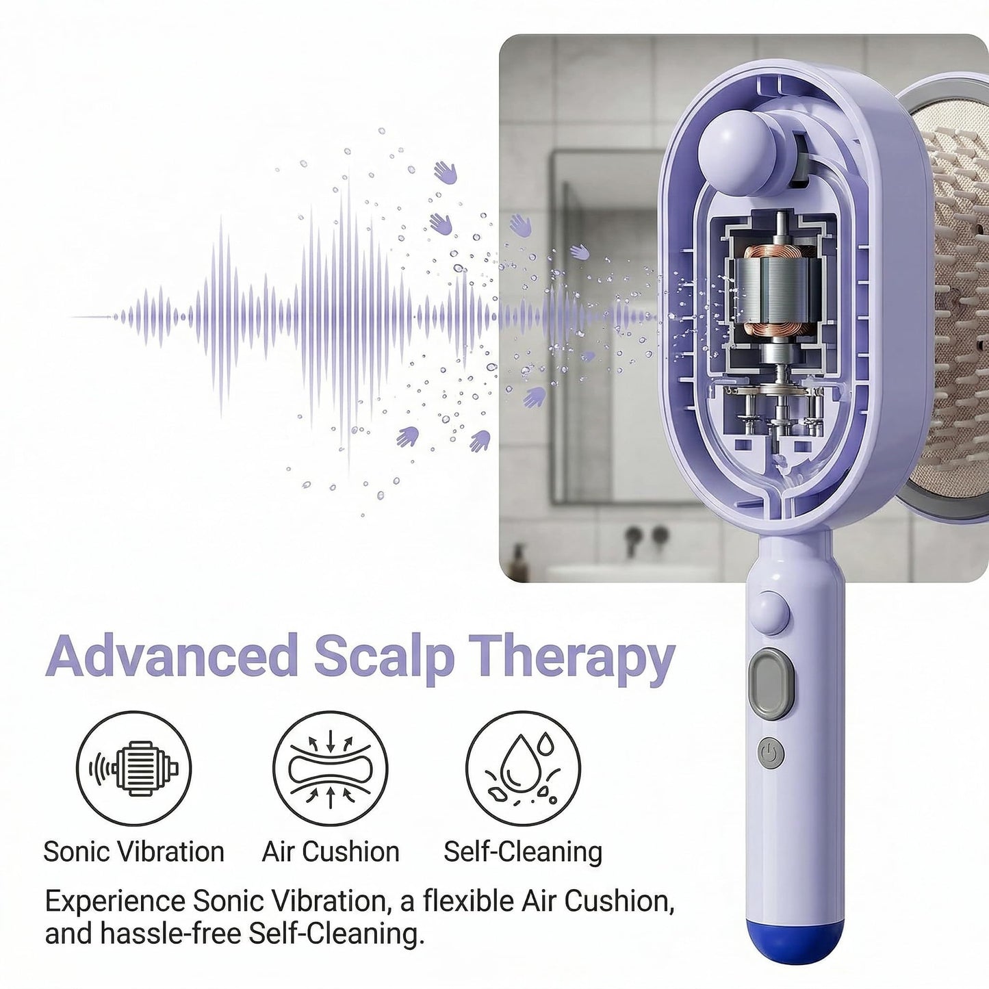 Electric Spray Air Cushion Massage Comb with Self-Cleaning, Anti-Tangle, Anti-Static, Volumizing Fun, Rechargeable Detangling Electric Steam Brush, Steam Hair Straightener for Daily Care (Purple)