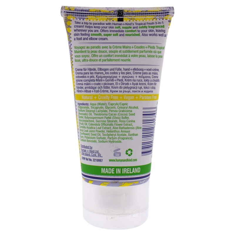 Human+Kind Moisturizing Hand Cream Tropical Fresh - Hydrating Cream with Avocado Oil and Shea Butter - Intense, Fast Absorbing Moisturizer for Smooth Skin - For Dry, Cracked Skin - 1.7 oz
