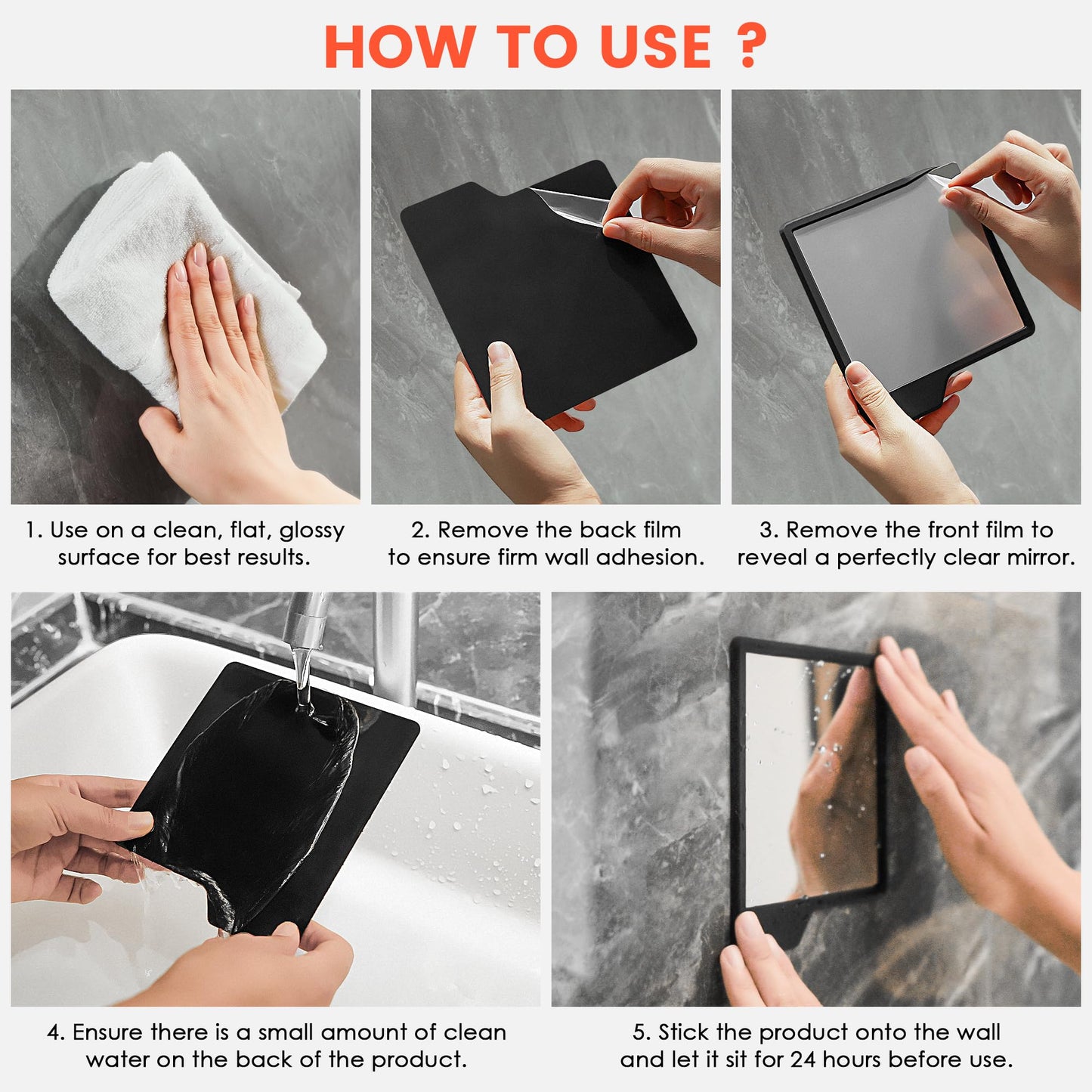 Kottova Shower Mirror Set - Silicone Shower Organizer&Shatterproof Shower Mirror for Shaving - Powerful Silicone Adhesion, Removable and Reusable, Black