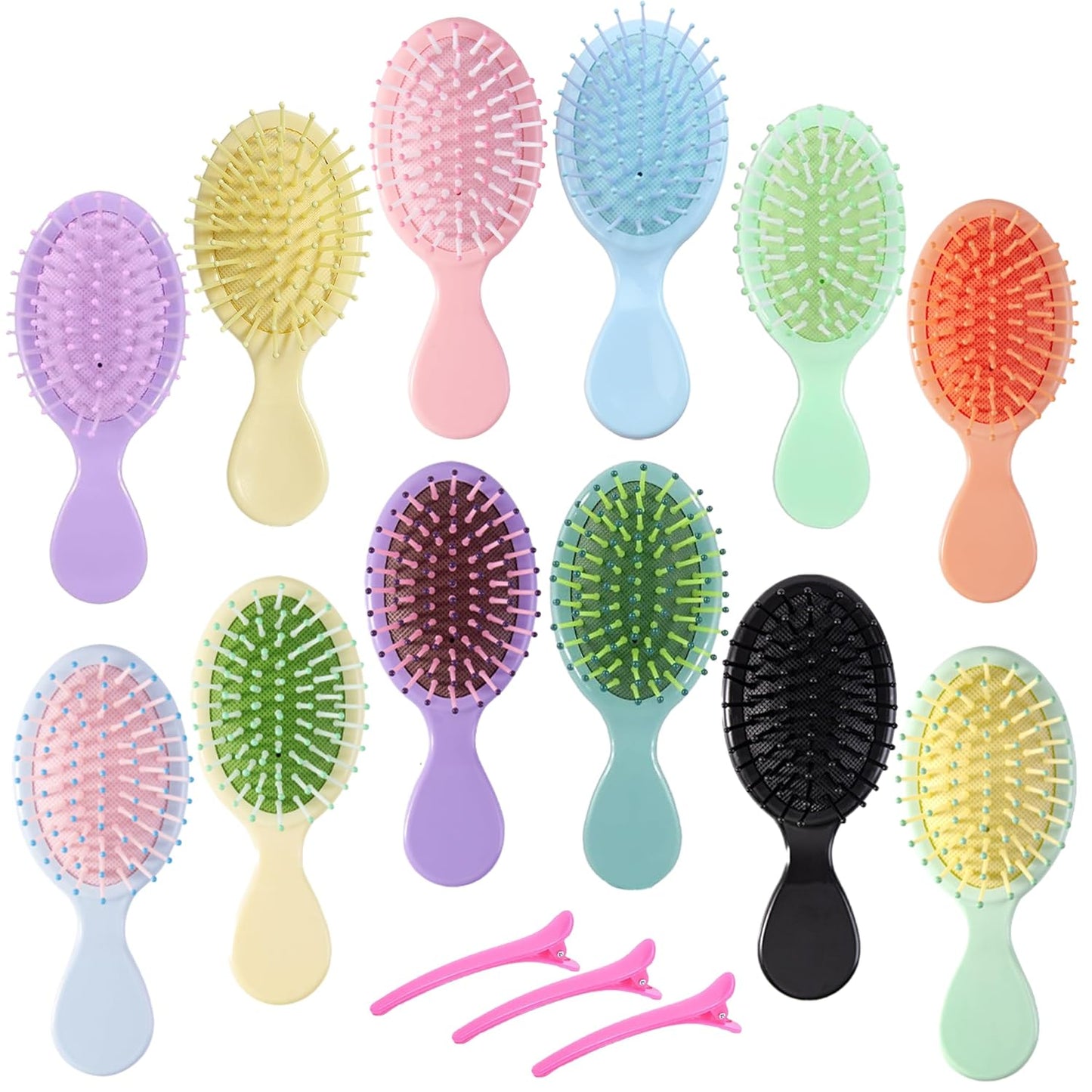 Mini Hair Brush Set - 12 Pcs Travel Detangling Brushes for All Hair Types | Pink with Exquisite Packaging