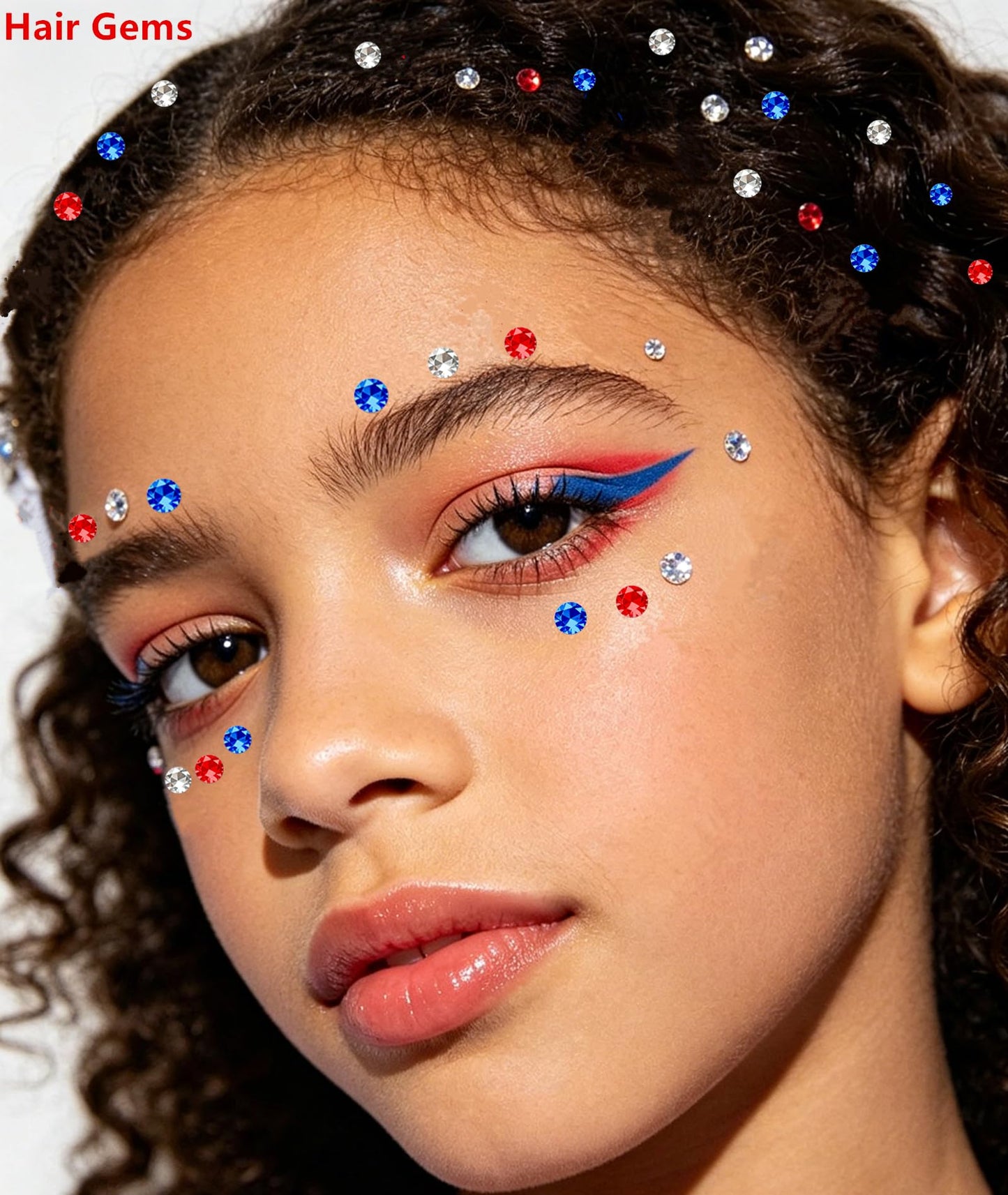 Go Ho 4th of July Star Face Hair Gems,Red White and Blue Patriotic Fireworks-Shaped Rhinestone Stickers,Self-Adhesive Glitter Crystal Gems,Festival Accessories for Women Kids on Independence Day