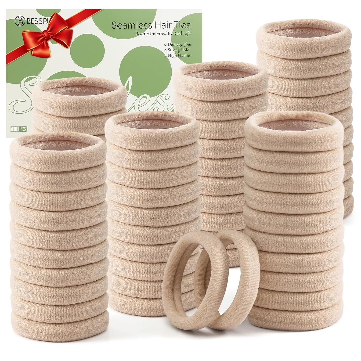 Bessrung 100PCS Seamless Elastic Hair Ties - No Damage Ponytail Holders for All Hair Types | Leopard Print