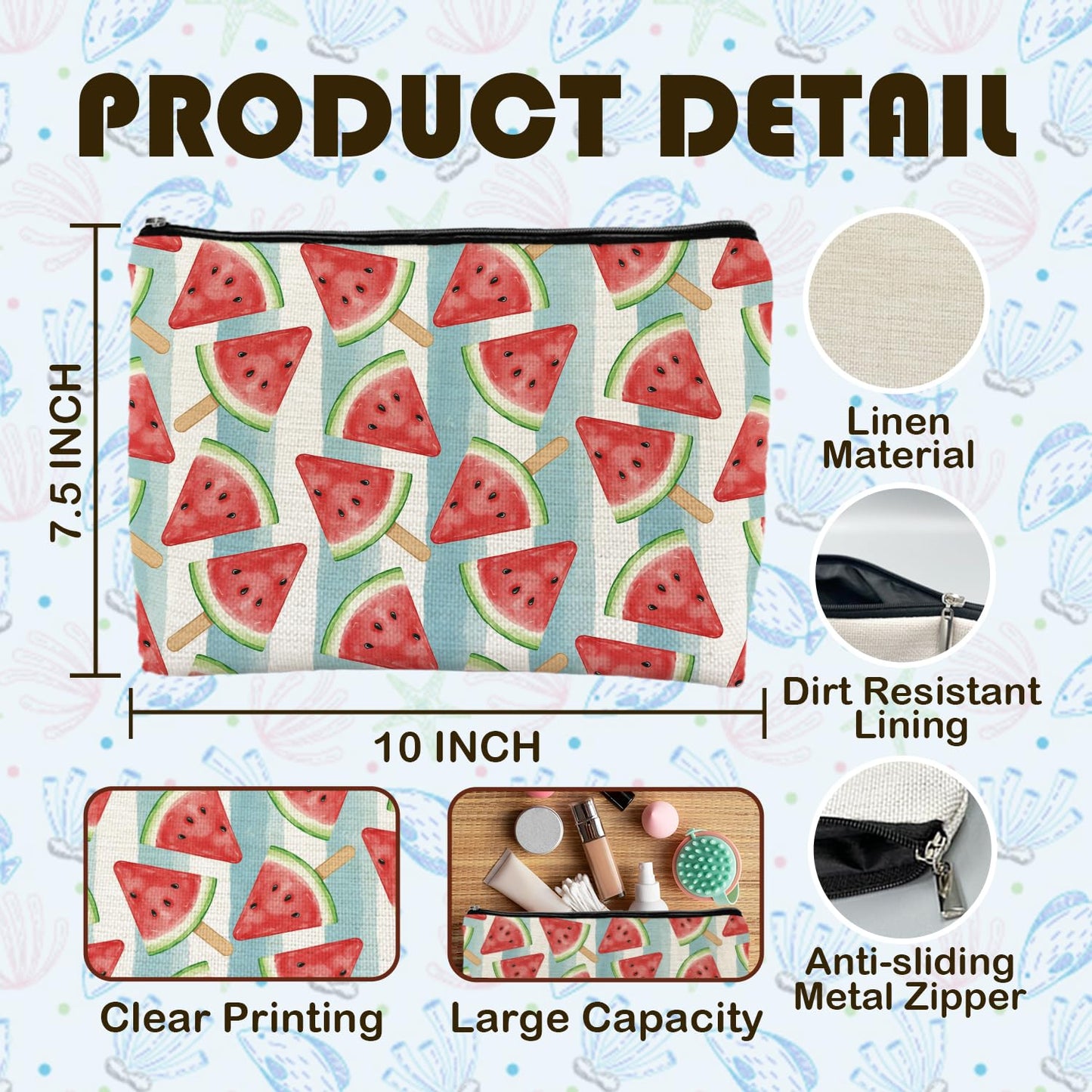 FWSFD Watermelon Makeup Bag, Watermelon Gifts Cosmetic Bags for Women, Fruit Lover Gifts, Cute Summer Fruit Striped Zipper Makeup Pouch Travel Toiletry Bag