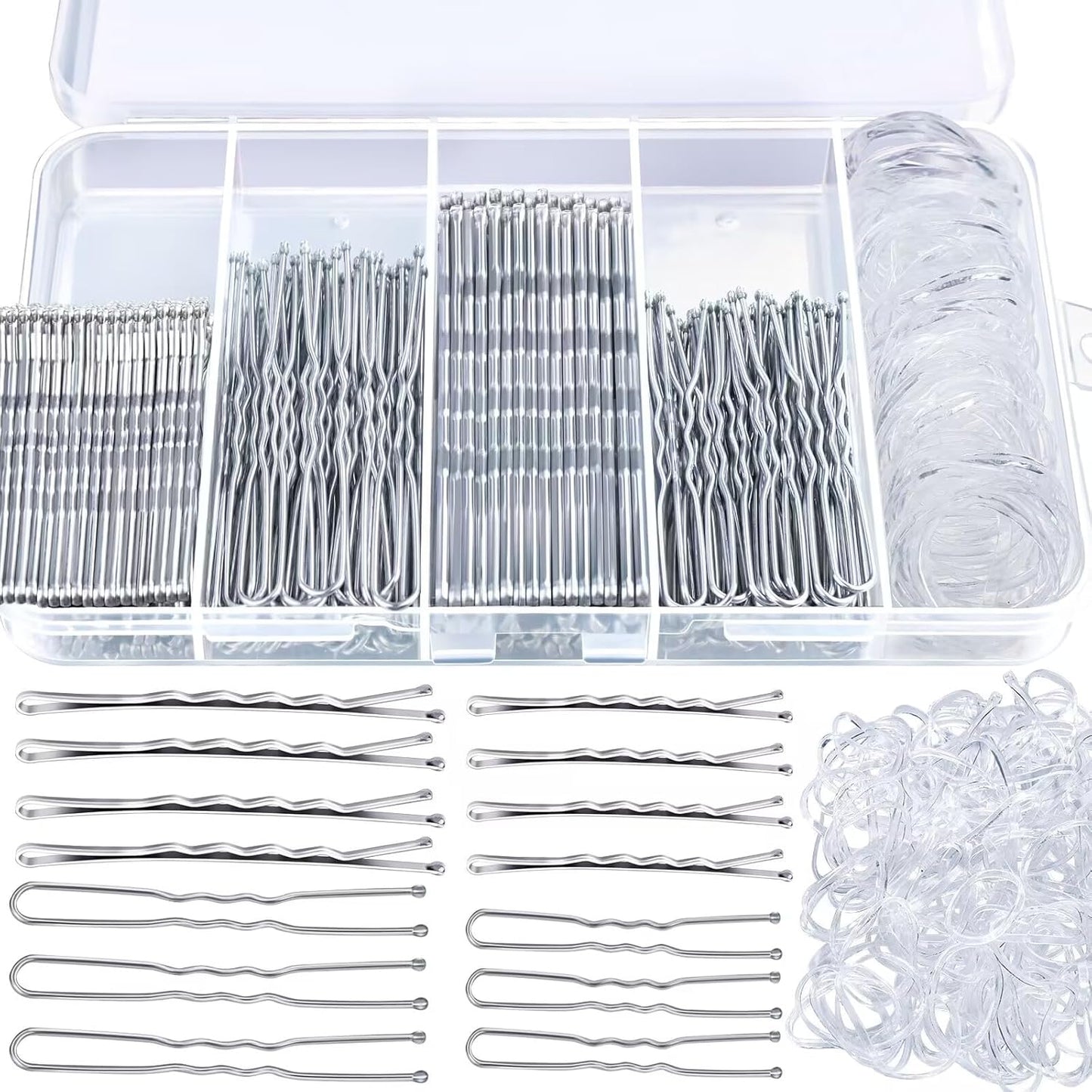Bobby Pins Hair Pins Kit - 300pcs Brown Hair Accessories for Women | 100 Hair Bands, 2-2.75 Inch Sizes