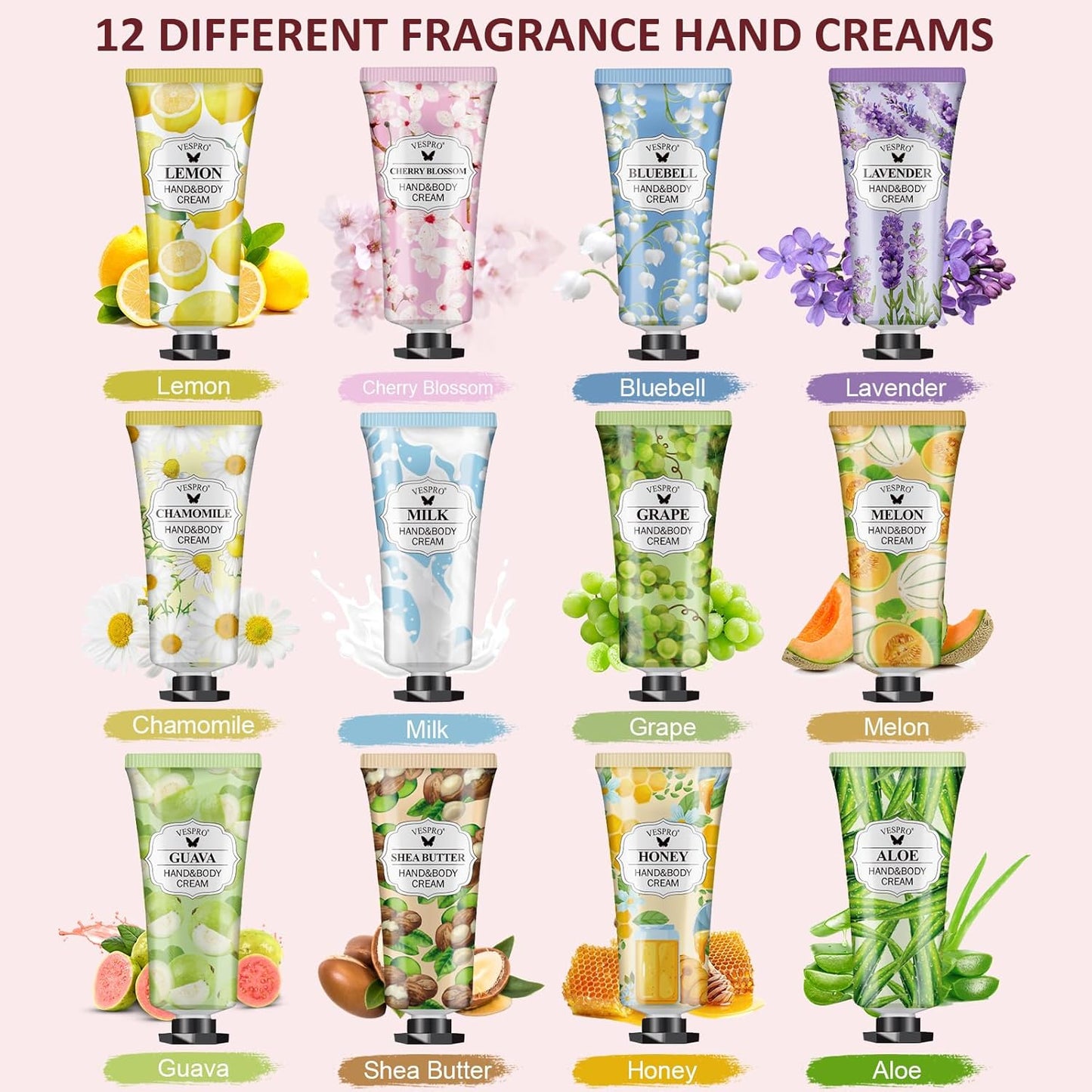 Hand Cream Gift Set - 12 Pack Mini Moisturizing Lotion for Dry Cracked Hands | Perfect Thank You & Teacher Gifts