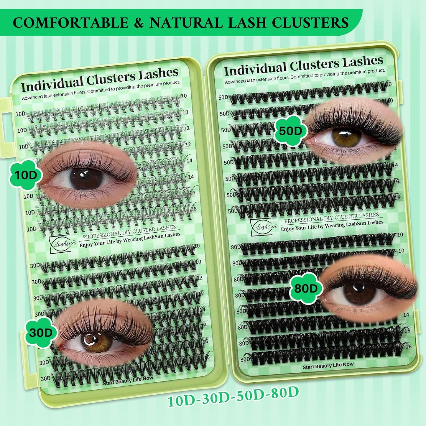 Lash Clusters Kit - Wispy DIY Eyelash Extensions with Bond & Seal | 10-16mm Sizes for Travel or Home Use
