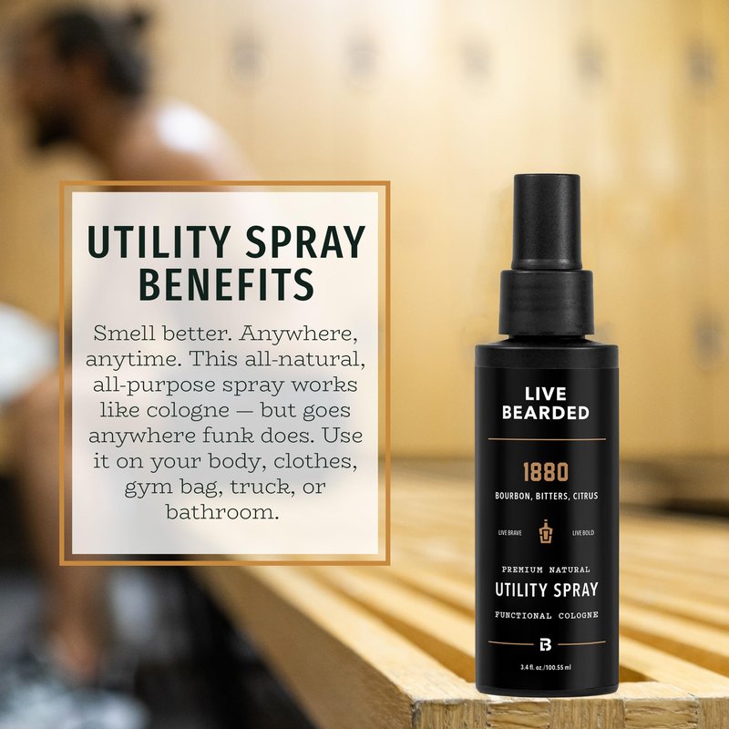 Live Bearded Utility Spray - All Purpose Cologne with Natural Fragrance - Made in the USA - 3.4 fl oz Bottle | 1880 Scent - Bourbon, Bitters, Citrus