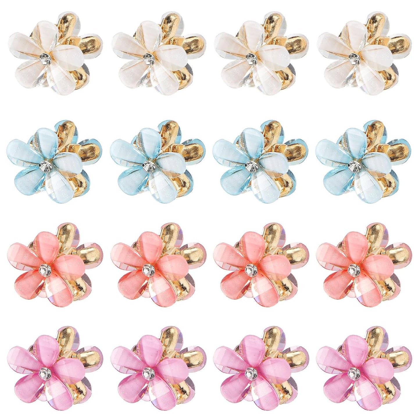Colorful Mini Crystal Flower Hair Clips - 16PCS Non-Slip Claw Clips for Thin/Thick Curly Hair
