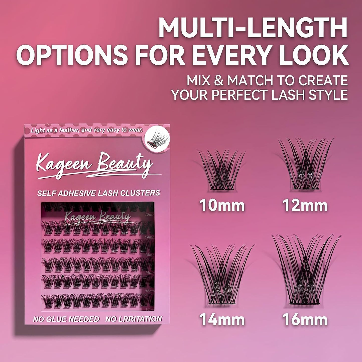 Self-Adhesive False Eyelashes - 100 Clusters for Natural Look | Fluffy, Lightweight, Thick Curled (10-16mm)
