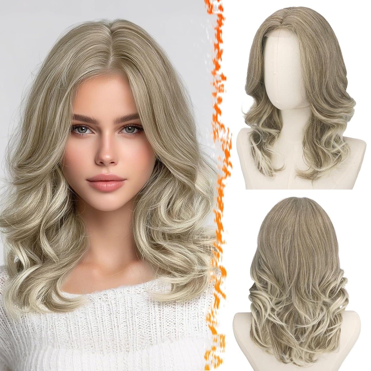 Short Wavy Layered Ash Blonde Wig | Shoulder-Length Body Wave with Face-Framing Bangs