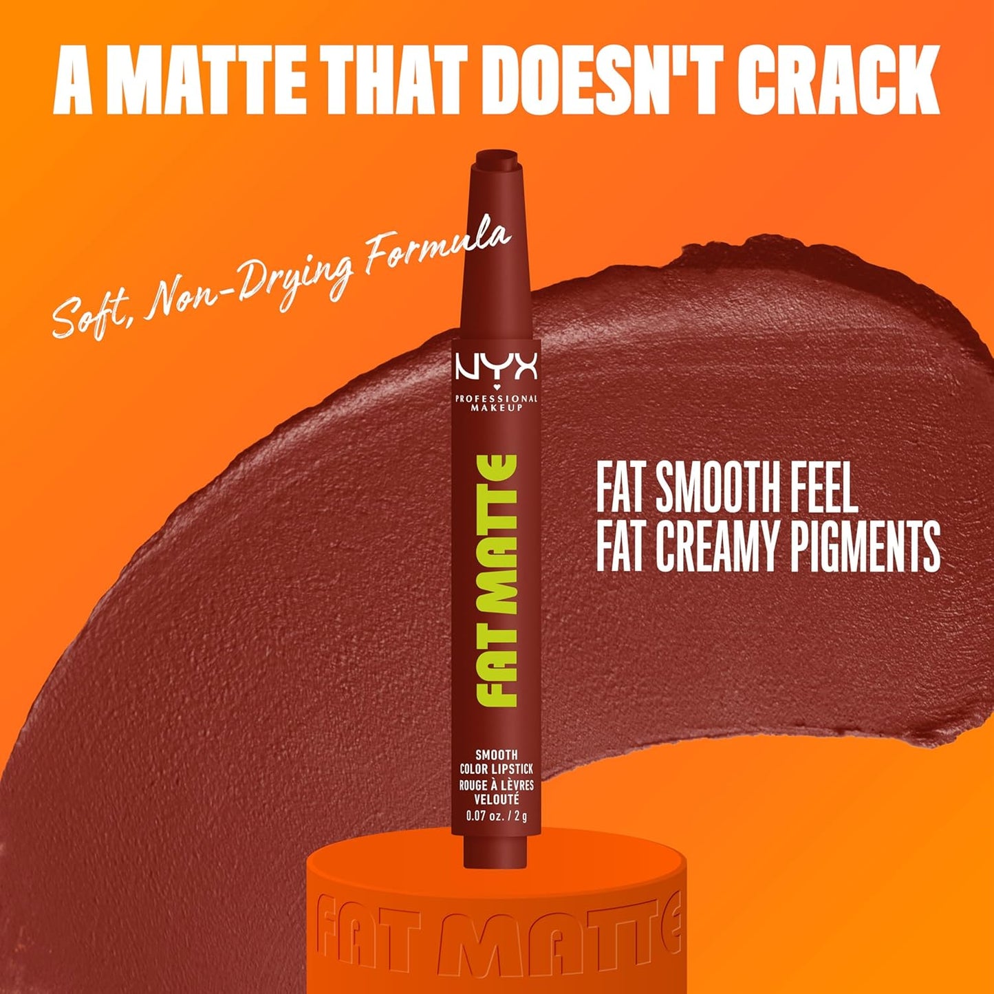 NYX Fat Matte Lipstick - Pigmented, Smoothing & Non-Drying Lip Crayon | Long-Lasting Vegan Makeup - Cocoa Cuddles (Red Brown)