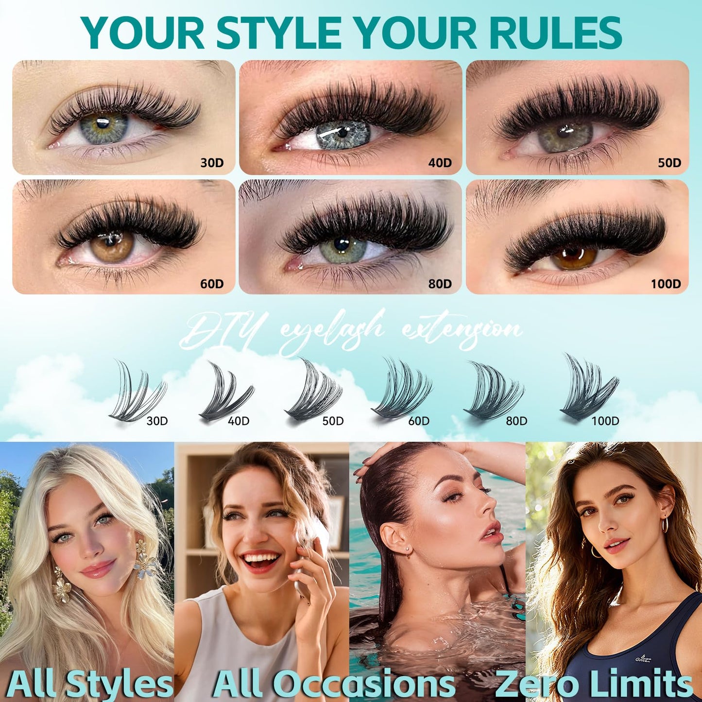 600pcs Wispy Lash Clusters Kit D Curl Lashes Cluster Natural Look Eyelashes