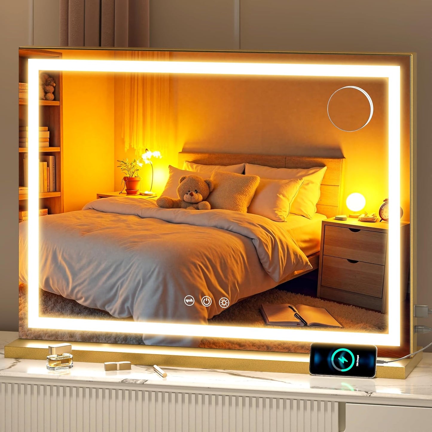 LED Makeup Mirror with Lights - 23" x 18" Dimmable Vanity Mirror | 10X Magnification, Smart Touch, USB Charging