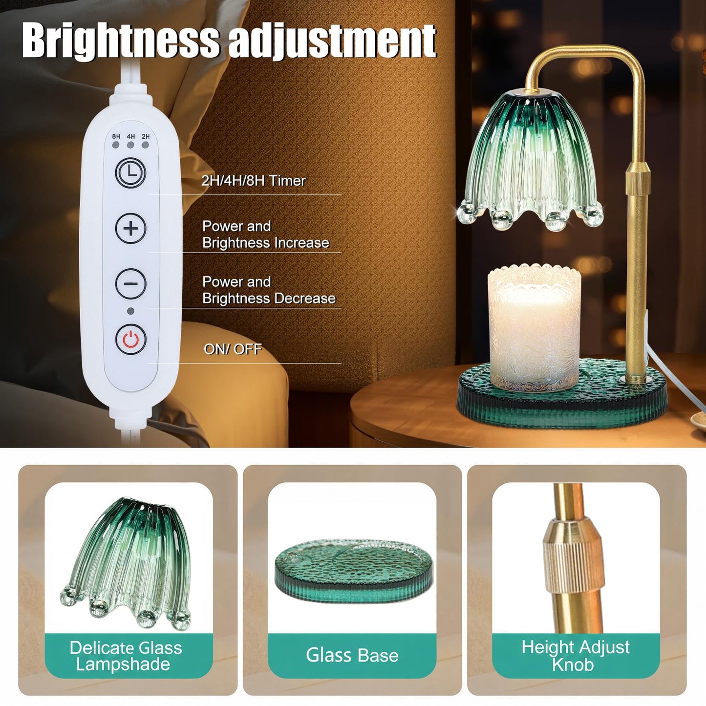 Maromamix Candle Warmer Lamp with Timer - Electric Wax Melt Warmer with Adjustable Height and Dimmer for Scented Candle Wax, Home Fragrance Décor and House Warming Birthday Gifts for Women Mom