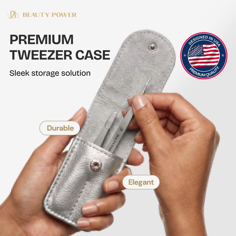 Beauty Power Professional Tweezers Set – Slant & Point, Ultra Precision German Stainless Steel Tweezers for Eyebrows, Chin, Ingrown Hair & Facial Grooming – Lightweight with Case - Gift Idea - Gold