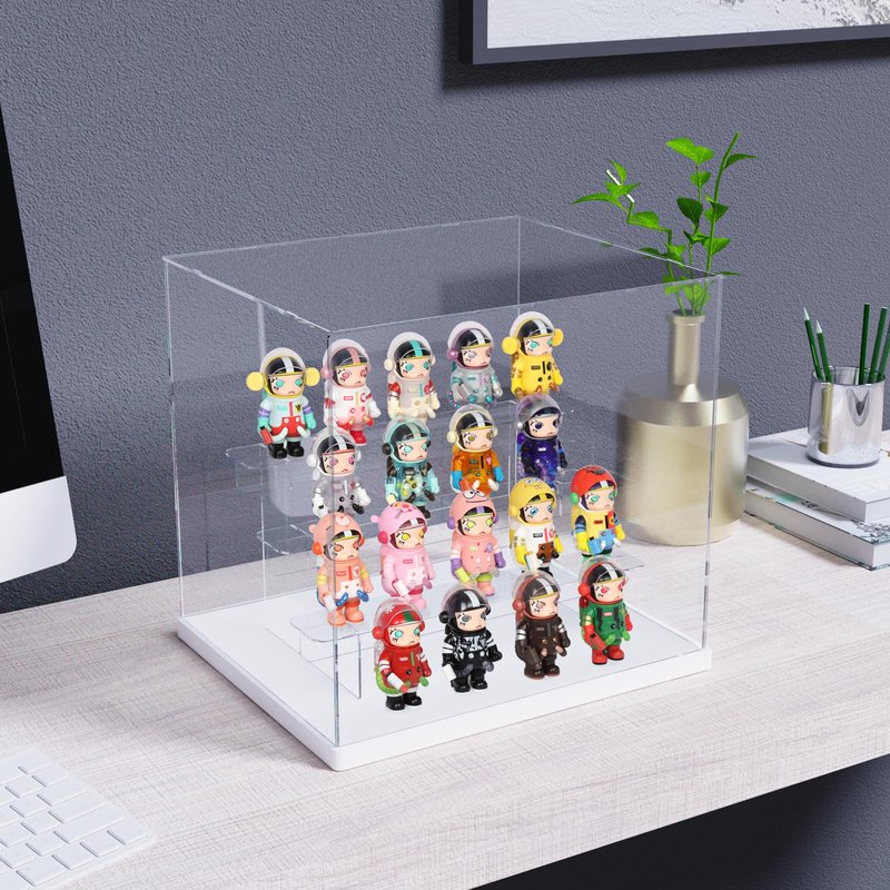 Nynelly 4 Tier Clear Acrylic Display Case Stand Assemble Countertop Showcase Dustproof Display Box for Minifigures,Funko Pop Collectibles Toys,White,12.4" L x 9.5" W x 11.6" H
