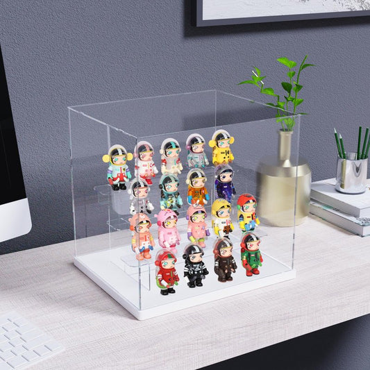 Nynelly 4 Tier Clear Acrylic Display Case Stand Assemble Countertop Showcase Dustproof Display Box for Minifigures,Funko Pop Collectibles Toys,White,12.4" L x 9.5" W x 11.6" H