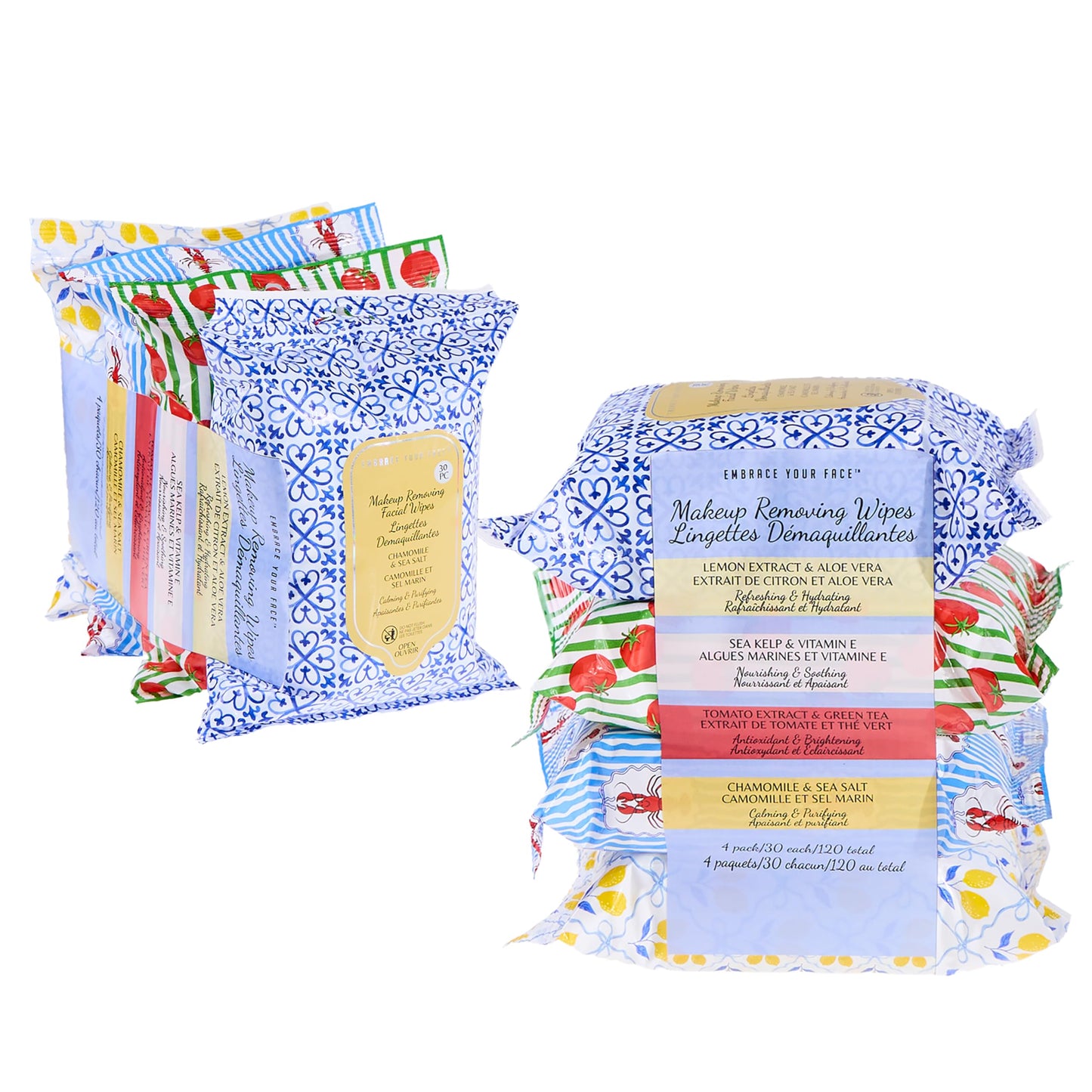 120pc Makeup Remover Wipes Variety Pack - 4-Pack All Skin Types