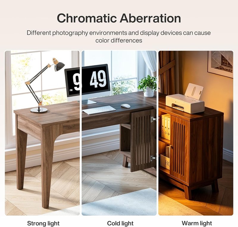 L Shaped Desk with Storage Cabinet - 57" Modern Corner Computer Desk | Space-Saving Wood Writing Desk for Home Office