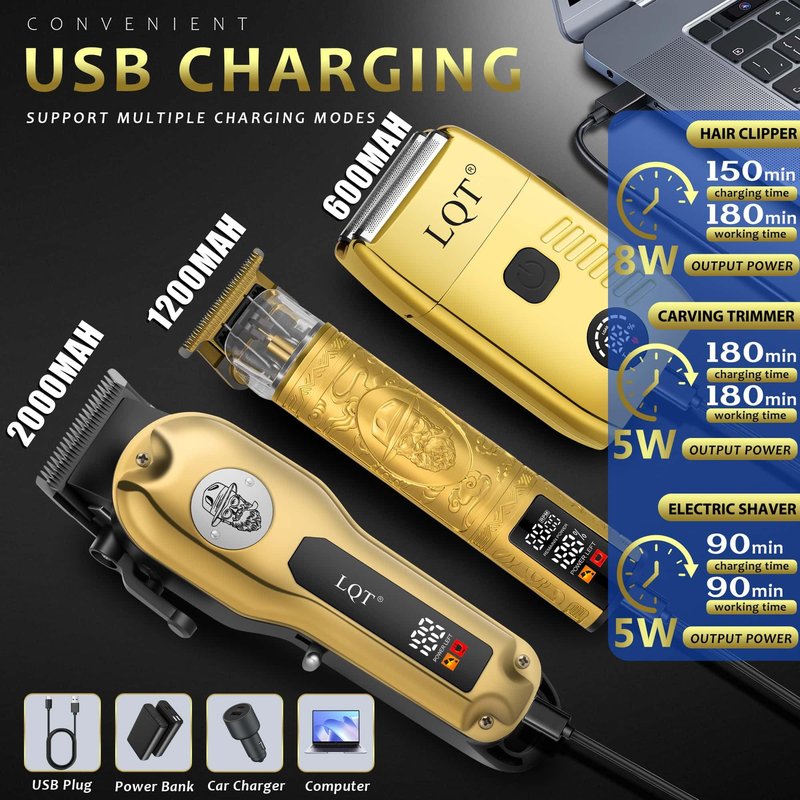 Professional Hair Clippers & Beard Trimmer for Men - Electric Razor & Grooming Kit, Rechargeable Cordless Hair Clippers for Barbers with LCD Display, Hair Cutting Kit, Gift for Men/Dad/Husband