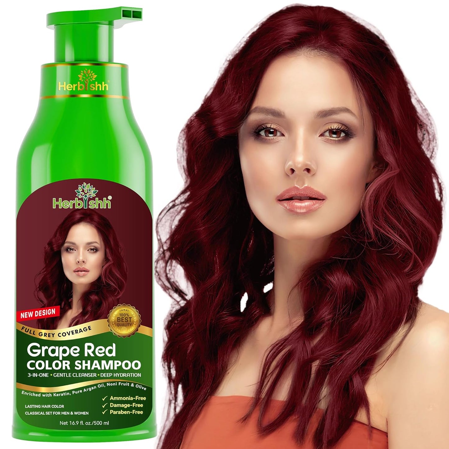Herbishh Hair Color Shampoo for Gray Hair - Ammonia-Free Magic Dye | Long-Lasting Dark Brown - 500ml